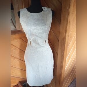 Calvin Klein Cream Leopard print sheath dress